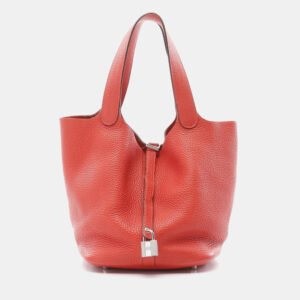 Hermes Red Taurillon Clemence Leather Picotin Lock 22 Handbag