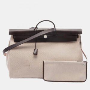 Hermes Toile Chocolat Ecru Herbag Zip 50 Retourne Cabin Handbag
