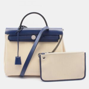 Hermes Toile Military Beige Blue Saphir Herbag Zip 31 Shoulder Bag