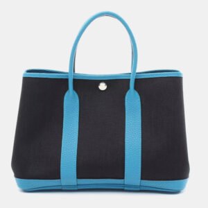 Hermes Black Blue Toile H Negonda Leather Garden Party TPM Tote Bag