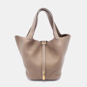 Hermes Etoupe Grey Clemence Leather Picotin Lock 22 Bag