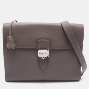 Hermes Etain Evercolor Leather Sac-a-depeche Business Bag
