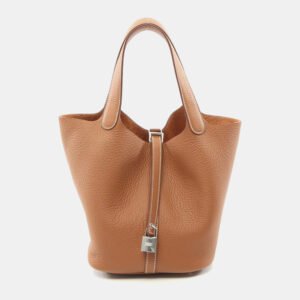 Hermes Gold Taurillon Clemence Leather Picotin Lock 22 Handbag