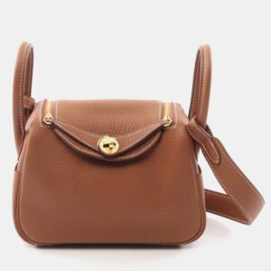 luxury-women-hermes-used-handbags-p1151487-004 Hermes Gold Taurillon Clemence Leather Lindy Mini Crossbody Bag