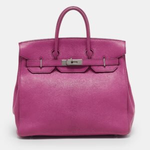Hermes Fuchsia Chevre Leather Palladium Finish HAC Birkin 32 Bag