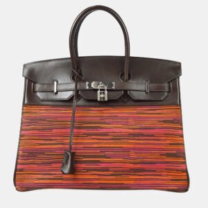 Hermes Purple Orange Ebene Vibrato Calf Birkin 35 Handbag