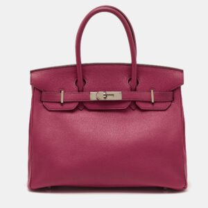 Hermes Rose Shocking/Gris Perle Ch&egrave;vre De Coromandel Leather Palladium Hardware Birkin 30 Bag