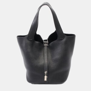 Hermes Black Taurillon Clemence Leather Picotin Lock 22 Bucket Bag