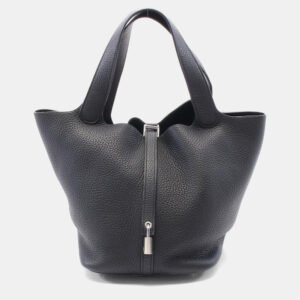 Hermes Black Taurillon Clemence Leather Picotin Lock 22 Bucket Bag