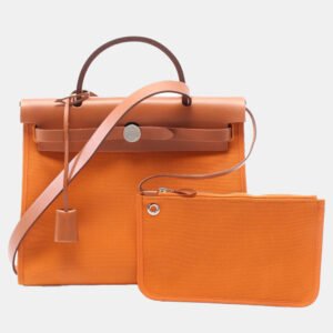 Hermes Orange Military Toile and Leather Herbag Zip 31 Shoulder Bag