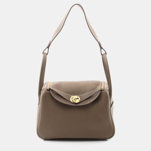 Hermes Etoupe Grey Taurillon Clemence Leather Lindy 26 Shoulder Bag