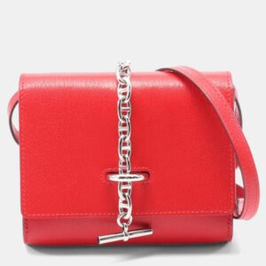 Hermes Red Chevre Leather Chaine d'Ancre Compact Wallet Bag