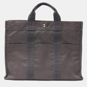Hermes Gray Nylon Canvas Herline MM Tote Bag