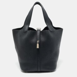 Herm&egrave;s Noir Taurillon Clemence Leather Picotin Lock 22 Bag