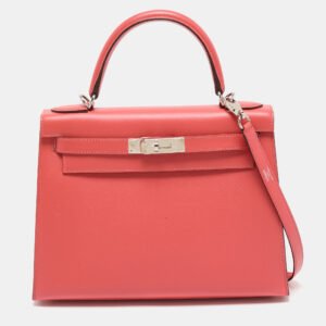 Hermes Rose Jaipur Epsom Leather Palladium Finish Kelly Sellier 28 Bag