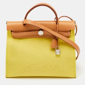Hermes Soufre/Natural Toile Canvas and Vache Leather Herbag Zip 31 Bag