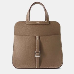 Hermes Etoupe Taurillon Clemence Halzan 25 Tote Bag