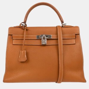 Hermes Gold Taurillon Clemence Kelly 32 Handbag