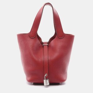 Hermes Rouge Garance Shw Taurillon Clemence Picotin PM Hand Bag