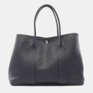 Hermes Black Leather Garden Party Tote Bag