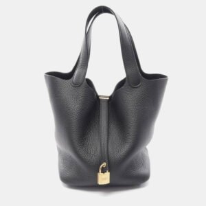Hermes Black Leather Picotin Lock 22 Handbag