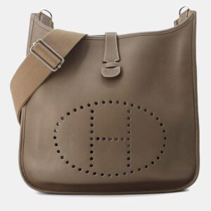 Hermes Etoupe Taurillon Clemence GM Evelyne 3 Bag