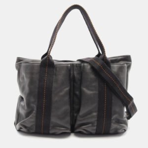 Hermes Caravan Horizontal MM Black Derma Leather Crossbody Bag