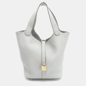 Hermes Picotin Lock 22 Blue Pale Taurillon Clemence Tote Bag