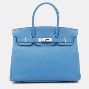 Hermes Birkin 30 Blue Zanzibar Togo Leather Top Handle Bag