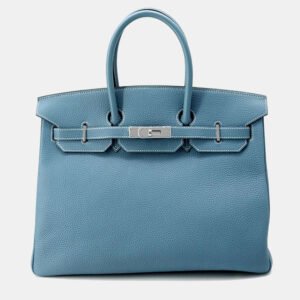 Hermes Birkin 35 Blue Jean Togo Leather Top Handle Bag