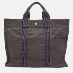 Hermes Her Line MM Gray Canvas Tote Bag
