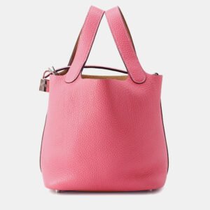 Hermes Picotin Lock 18 Casaque Sesame / Rose Azalee Taurillon Clemence Handbag