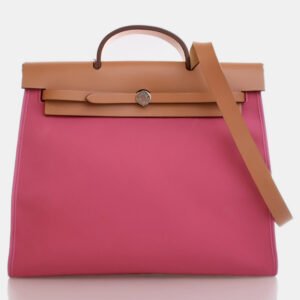 Hermes Herbag Pink Toile Militaire Canvas Top Handle Bag