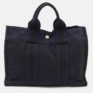 Hermes Navy Blue/Black Canvas Fourre Tout PM Bag