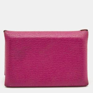 Hermes Cyclamen Chevre Mysore Leather Calvi Card Holder