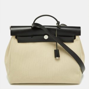 Herm&egrave;s Beton/Black Toile Canvas and Vache Hunter Leather Herbag Zip 39 Bag