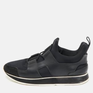 Hermes Black Leather And Neoprene Player Low Top Sneakers Size 40