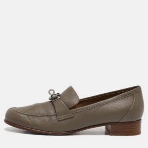 Hermes Grey Leather Kelly Loafers Size 37