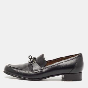Hermes Black Leather Destin Slip On Loafers Size 37
