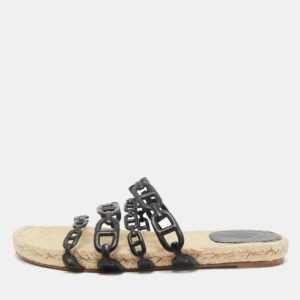 Hermes Black Leather Ancone Espadrille Flats Size 39