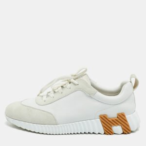 Herm&egrave;s White Leather and Suede Bouncing Low Top Sneakers Size 40