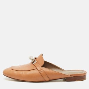 Hermes Naturel Leather Oz Flat Mules Size 38