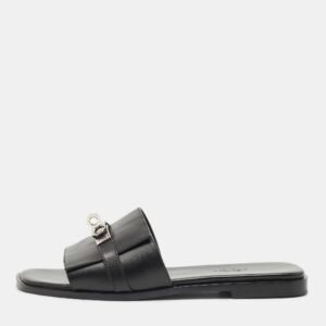 Hermes Black Leather Gabriel Slide Sandals Size 37