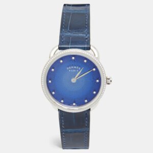 Hermes Blue Diamond Stainless Steel Alligator Arceau Soleil AR5.330 Women's Wristwatch 36 mm