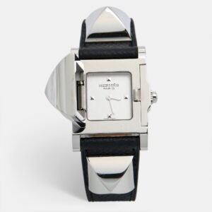 Hermes Silver Stainless Steel Leather Medor W028322WW00 Women's Wristwatch 23 mm