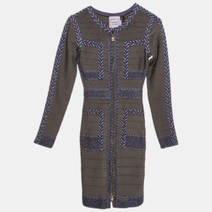 Herve Leger Grey/Blue Beaded Knit Bandage Keslyn Dress XS