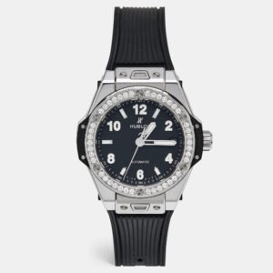 Hublot Black Stainless Steel Diamond Rubber Big Bang One Click 465.SX.1170.RX.1204 Women's Wristwatch 39 mm