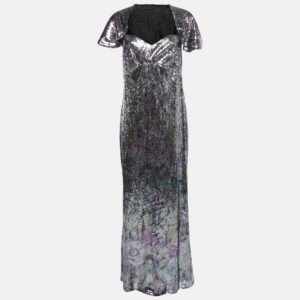 INGIE Paris Purple/Silver Sequin Sweetheart Neck Gown M