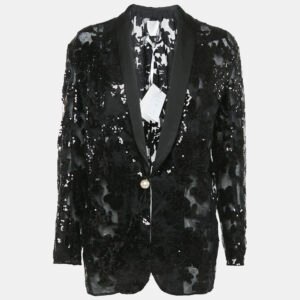 INGIE Paris Black Sequin Embellished Tulle Single Breasted Blazer M