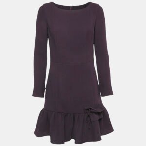 INGIE Paris Purple Crepe Wool Flounce Mini Dress XS